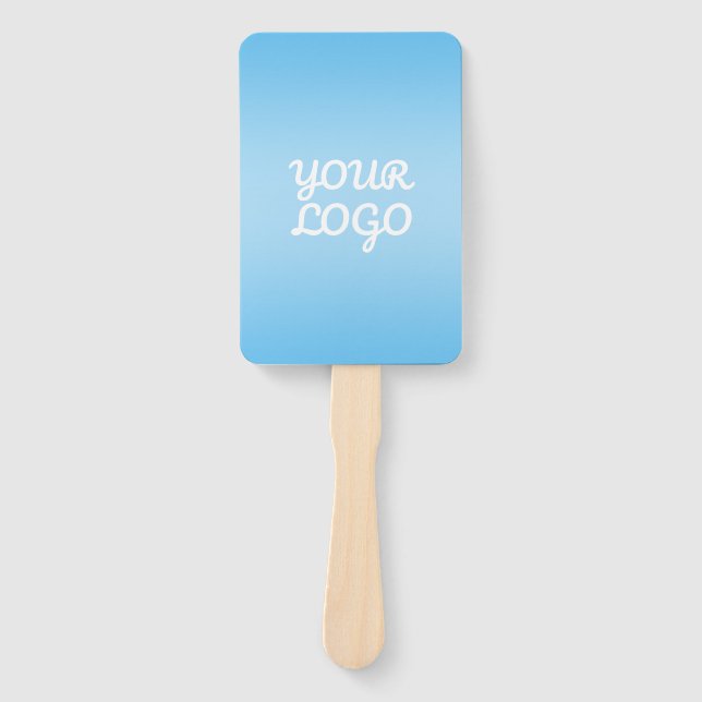 Your Logo & Modern Simple Ombre | Light Blue Hand Fan (Front)