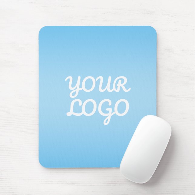 Your Logo & Modern Simple Ombre | Light Blue Mouse Pad (With Mouse)