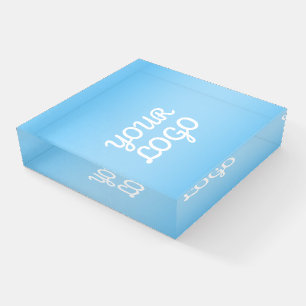 Your Logo & Modern Simple Ombre   Light Blue Paperweight