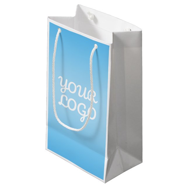 Your Logo & Modern Simple Ombre | Light Blue Small Gift Bag (Front Angled)