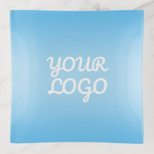 Your Logo & Modern Simple Ombre   Light Blue Trinket Tray