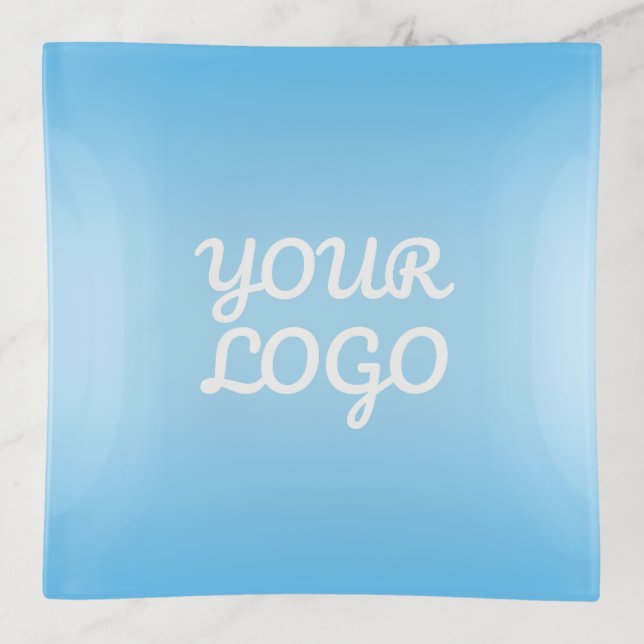 Your Logo & Modern Simple Ombre | Light Blue Trinket Tray (Front)
