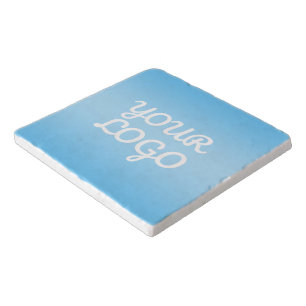 Your Logo & Modern Simple Ombre Light Blue Trivet