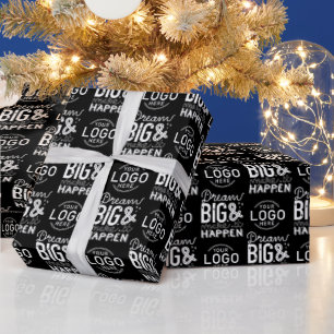 Your Logo Motivational Dream Big Black Business Wrapping Paper