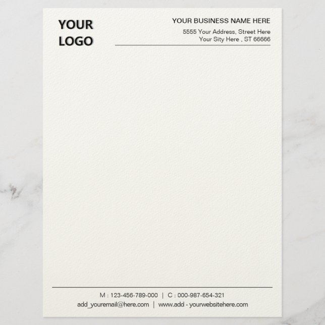 Your Logo Name Info Personalized Office Letterhead (Front)