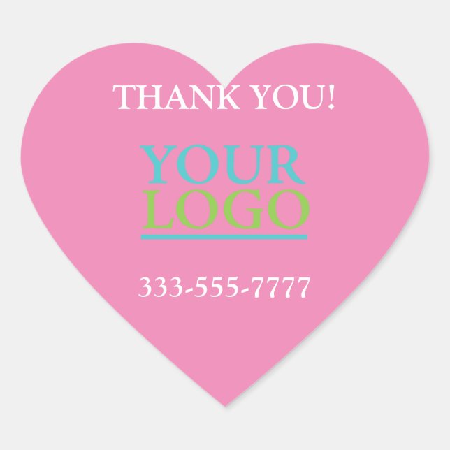 Your Logo, Name & Phone or Website Promo PinkWhite Heart Sticker (Front)