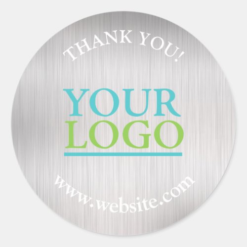 Your Logo Name  Website Promo Brushed Silver Classic Round Sticker