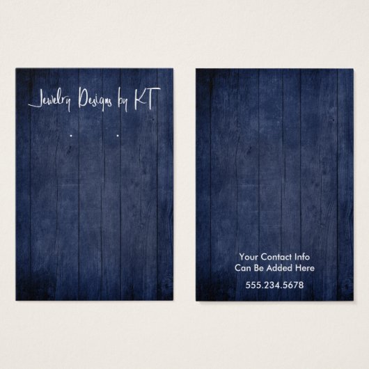 Your Logo Navy Rustic Wood Earring Holder Display (Front & Back)