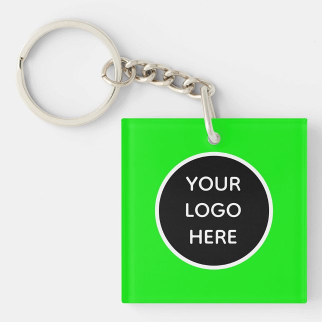 Your Logo Neon Green Elegant Yellow Business Keychain (Front)