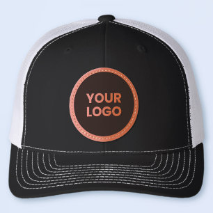 Your Logo on Black Background Leather Patch Hat