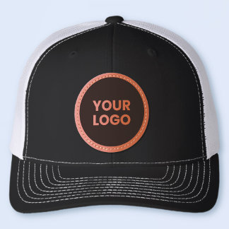 Your Logo on Black Background Leather Patch Hat