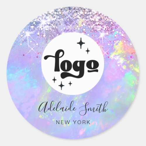 your logo on faux glitter opal classic round sticker