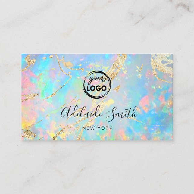 your logo on FAUX holographic opal stone texture Business Card (Front)