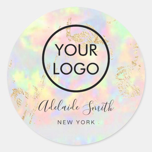 your logo on faux iridescent opal   classic round sticker (Front)