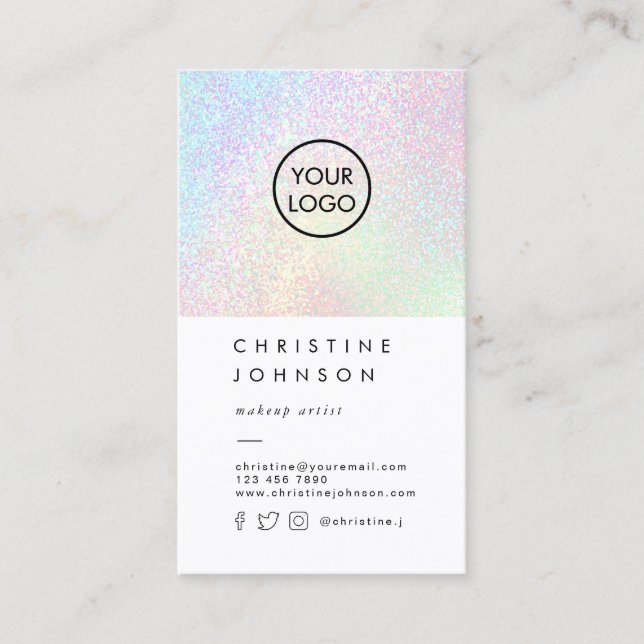your logo on faux rainbow glitter business card (Front)