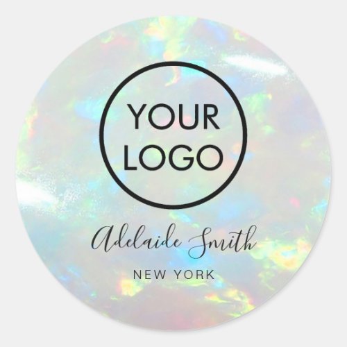your logo on opal photo classic round sticker