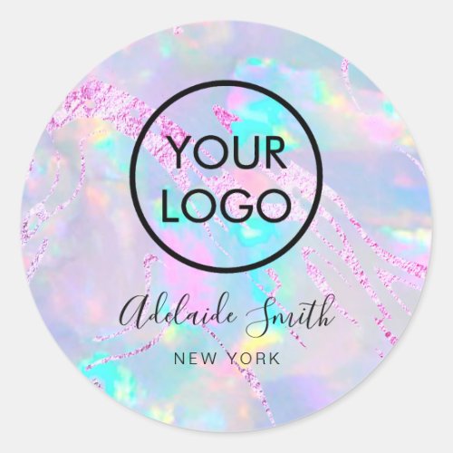 your logo on opal  purple foil classic round sticker