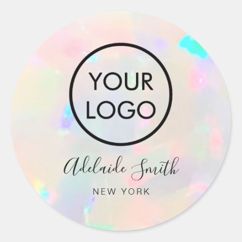 your logo on opal texture classic round sticker