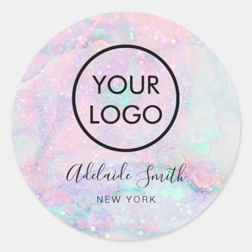 your logo on pastel marble classic round sticker