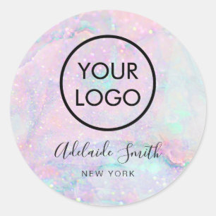 your logo on pastel marble classic round sticker