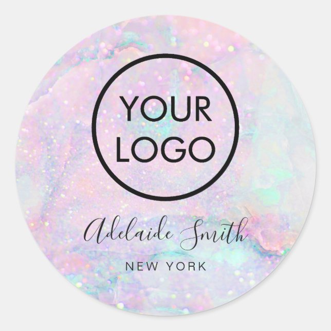 your logo on pastel marble classic round sticker (Front)