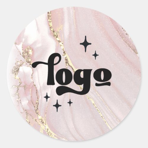 your logo on pink fluid marble classic round sticker