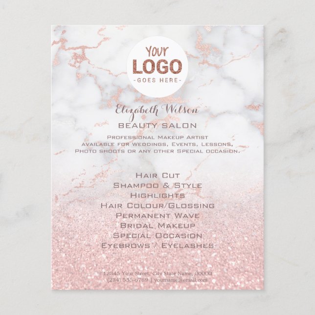 your logo on pink marble and faux glitter flyer (Front)