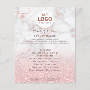 your logo on pink marble and faux glitter flyer