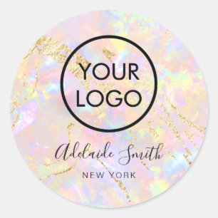 your logo on pink opal classic round sticker