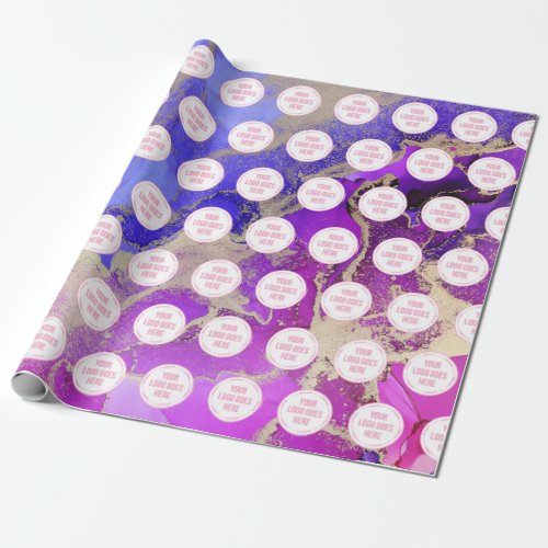Your Logo on Pink Purple Gold Abstract Art Wrapping Paper