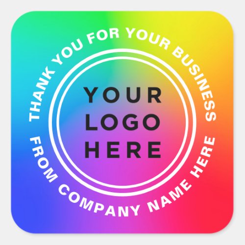 Your Logo on Rainbow Colors Thank you Eyecatching Square Sticker