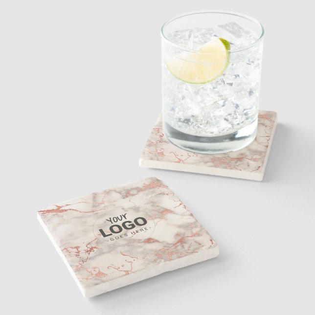 your logo on  rose gold marble stone coaster (Side)