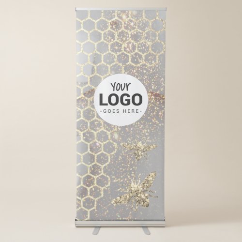 Your logo on simulated glitter background bees retractable banner