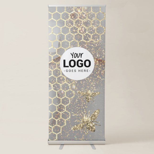 Your logo on simulated glitter background bees retractable banner (Front)