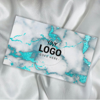 Your Logo On Teal Marble Business Card by amoredesign at Zazzle