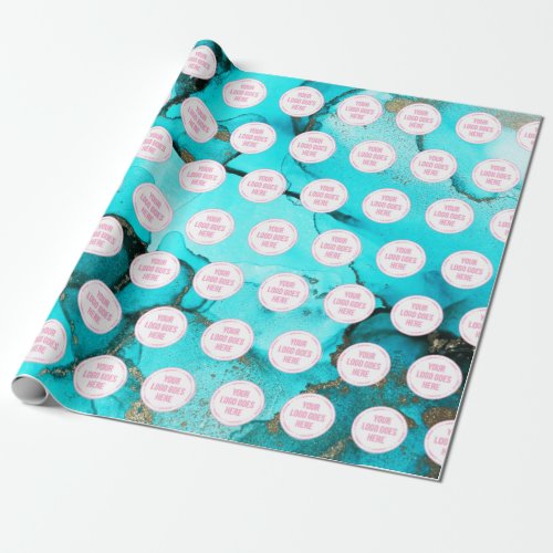 Your Logo on Turquoise Abstract Art Marketing Wrapping Paper