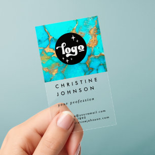 your logo on turquoise stone photo clear business cards