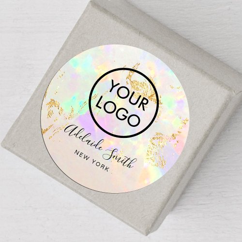 your logo on white opal  classic round sticker