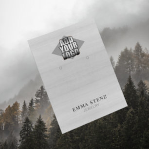 Your Logo on White Wood Earring Jewelry Display Business Card