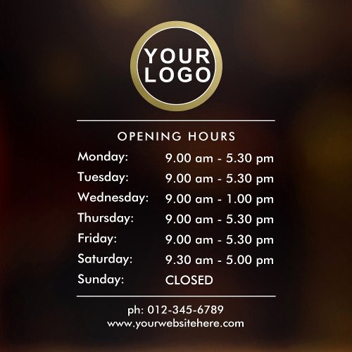 Your Logo Opening Hours Window Cling 