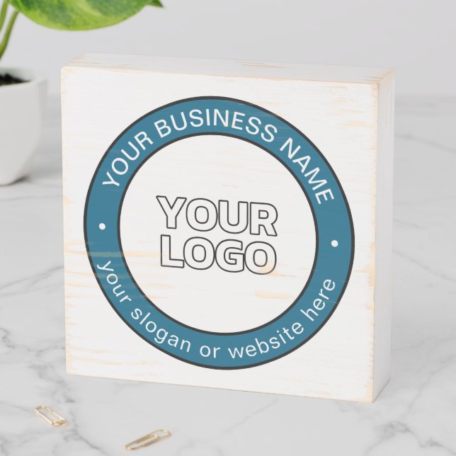 Your Logo or Design & Customizable Circular Text Wooden Box Sign (In Situ Horizontal)