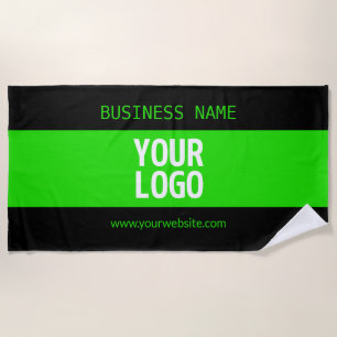 Your Logo or Image Black & Bright Green Beach Towel