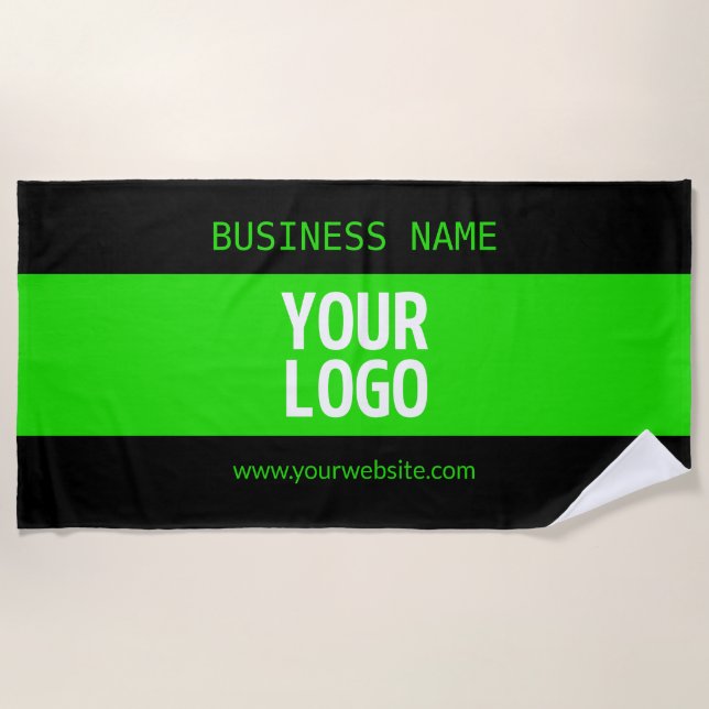 Your Logo or Image | Black & Bright Green Beach Towel (Front)