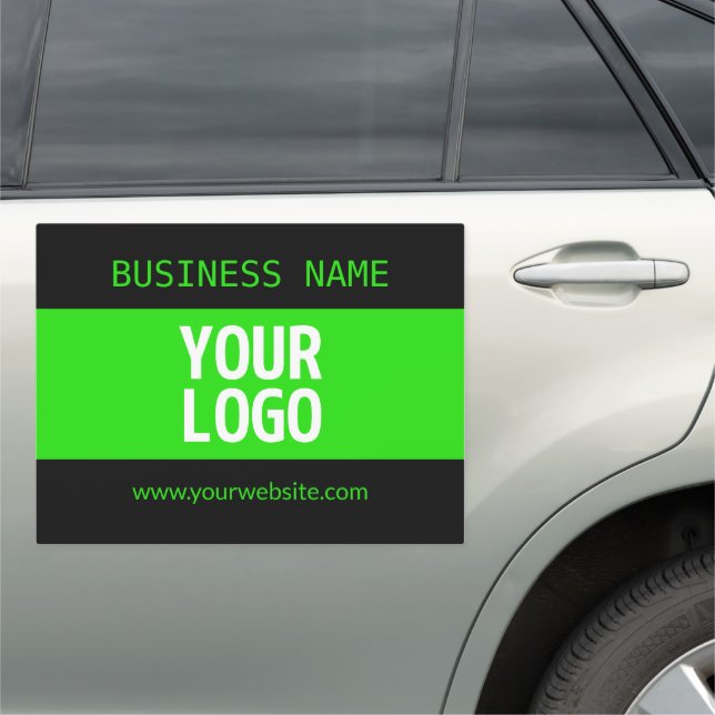 Your Logo or Image | Black & Bright Green Car Magnet (In Situ)