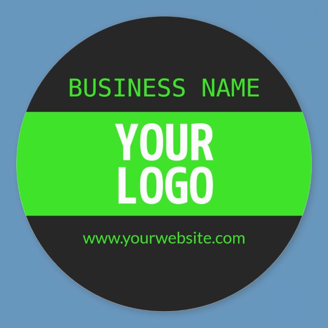 Your Logo or Image | Black & Bright Green Classic Round Sticker (Creator Uploaded)