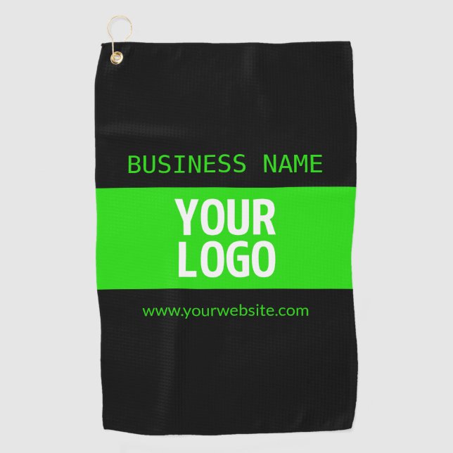 Your Logo or Image | Black & Bright Green Golf Towel (Front)