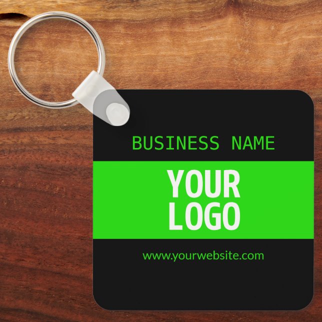 Your Logo or Image | Black & Bright Green Keychain (Front)