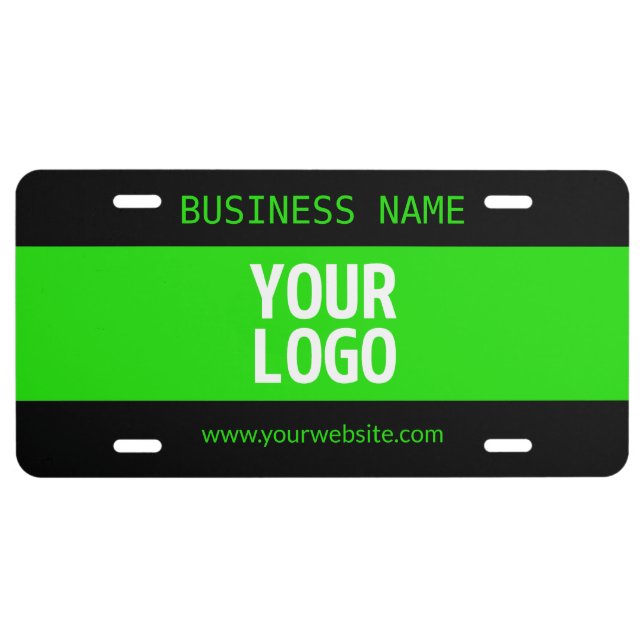 Your Logo or Image | Black & Bright Green License Plate (Front)