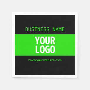Your Logo or Image Black & Bright Green Napkins