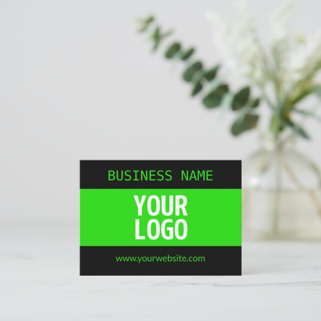 Your Logo or Image | Black & Bright Green Note Card (Standing Front)